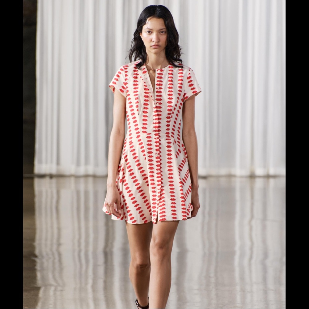 Zara Red and White Lip patterned Mini Dress